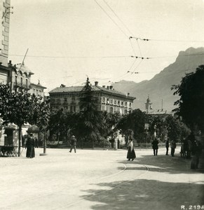 Switzerland Lugano Piazza Alessandro Manzoni Giardino Old Stereoview Photo 1906