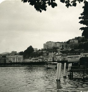 Switzerland Lake Lugano Docks Hotels Old Stereoview Photo 1906