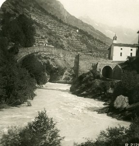 Switzerland Visp Valley Stalden Ritibruecke Stone Bridge Stereoview Photo 1906