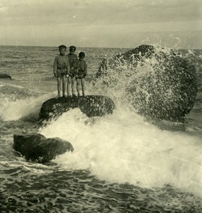 Russia Crimea Yalta Jalta Beach Kids on a Rock Old NPG Stereo Photo 1900