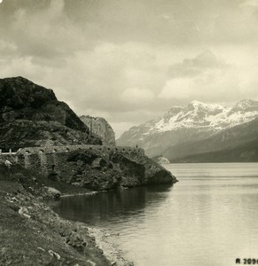 Switzerland Maloja Road Sils Lake Piz Corvatsch Old Stereoview Photo 1900
