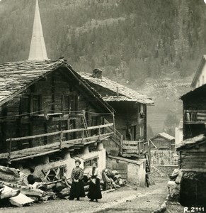 Switzerland Zermatt old street Houses Old Stereoview Photo 1900