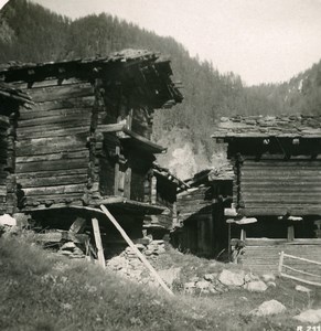 Switzerland near Zermatt Hay Barn Old Stereoview Photo 1900