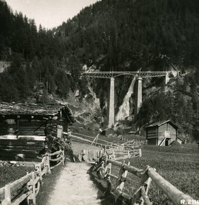 Switzerland Zermatt Findelenbach Railway Bridge Mule Track Stereoview Photo 1900