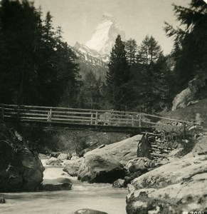 Switzerland near Zermatt Matterhorn Zmuttbach Bridge Old Stereoview Photo 1900