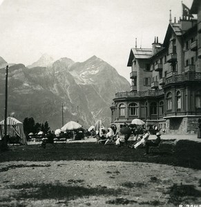 Switzerland Riffelalp five o'clock tea in front of Hotel Stereoview Photo 1900