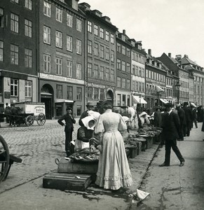 Denmark Copenhagen Gammel Strand Market Old NPG Stereo Photo 1900