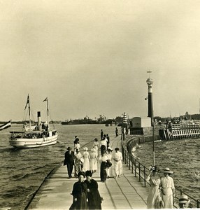 Germany Warnemünde Mole & Lighthouse Old NPG Stereo Photo 1900