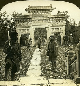 China Mukden Royal Tomb at Pei Ling Old White Stereoview Photo 1900