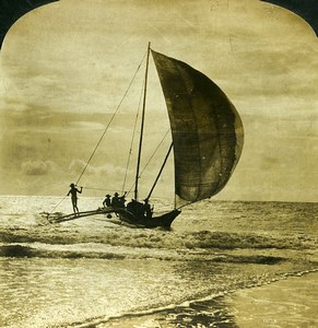 Ceylon Wellawatta Sinhalese Catamaran Old White Stereoview Photo 1900