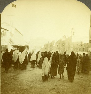 Palestine Bethlehem busy street scene Old Stereoview Photo Wright 1900