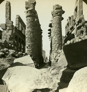 Egypt Karnak Temple of Amun Great Hypostyle Hall Old White Stereoview Photo 1900