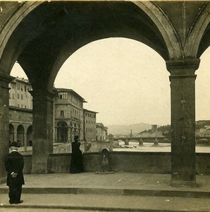 Italy Florence Firenze view from Ponte Vecchio Old Stereoview Photo SIP 1900