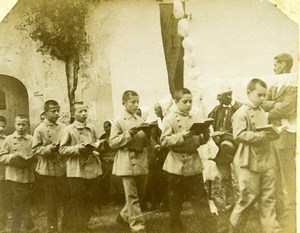 France Le Breuil Alumnist Children procession Old Amateur Stereoview Photo 1900