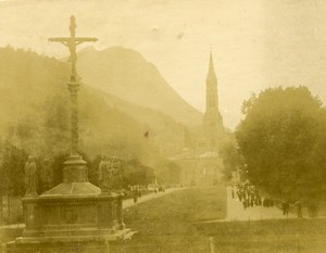 France Lourdes Basilica Bretons Cross Old Amateur Stereoview Photo 1900