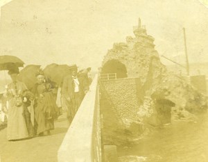 France Biarritz Rocher de la Vierge Old Amateur Stereoview Photo 1900