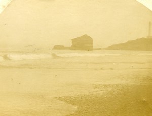 France Biarritz sea view Old Amateur Stereoview Photo 1900