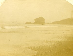 France Biarritz sea view Old Amateur Stereoview Photo 1900