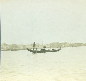 Italy Venice Gondola on Laguna Old Amateur Stereoview Photo 1900
