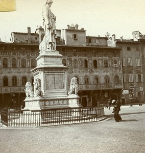 Italy Firenze Florence Dante Statue Old Amateur Stereoview Photo 1900