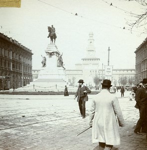 Italy Milan Milano Garibaldi Monument Old Amateur Stereoview Photo 1900