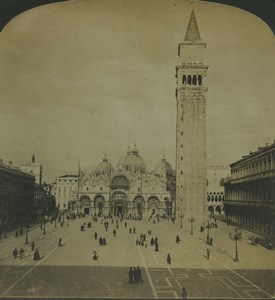 Italy Venice Piazza San Marco Campanile Stereo Photo Stereoview HC White 1900