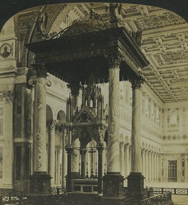 Rome Vatican St Paul Church Altar Old Stereo Photo Stereoview HC White 1900