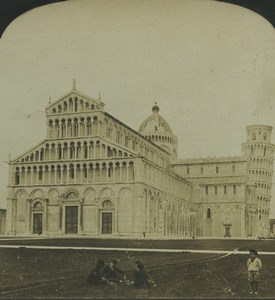 Italy Pisa Cathedral & Leaning Tower Old Stereo Photo Stereoview HC White 1900