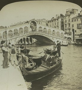 Italy Venise Grand Canal Rialto Bridge Old Stereo Photo Stereoview HC White 1900