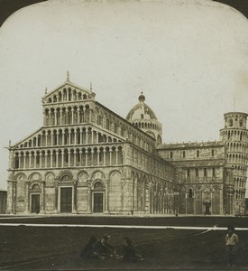 Italy Pisa Cathedral & Leaning Tower Old Stereo Photo Stereoview HC White 1900