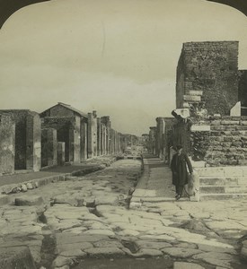 Italy Pompeii Street of Fortune Old Stereo Photo Stereoview HC White 1900