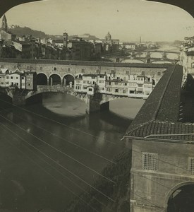 Italy Firenze Ponte Vecchio Old Stereo Photo Stereoview HC White 1900