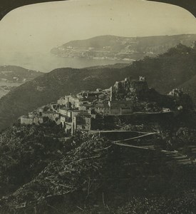 France Eze Panorama Corniche Road Old Stereo Photo Stereoview HC White 1900