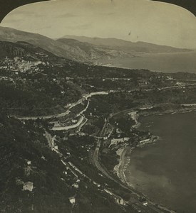 France Menton Cap Martin Panorama Old Stereo Photo Stereoview HC White 1900