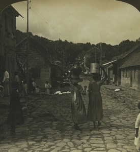 Martinique Fort de France Paved Street Old Stereo Photo Stereoview HC White 1900