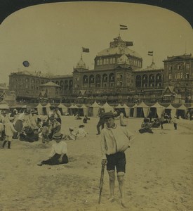 Netherlands Scheveningen Beach Kursaal Old Stereo Photo Stereoview HC White 1900