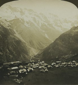 Switzerland Murren Village panorama Old Stereo Photo Stereoview HC White 1900