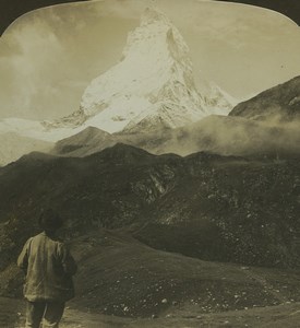 Switzerland Matterhorn Panorama Old Stereo Photo Stereoview HC White 1900