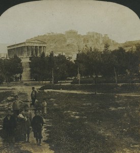 Greece Athens Acropolis Panorama Old Stereo Photo Stereoview HC White 1900