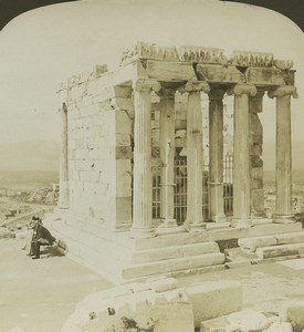 Greece Athens Acropolis Athena Temple Old Stereo Photo Stereoview HC White 1900