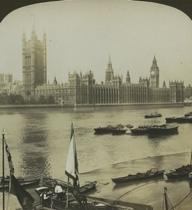 England London Parliament Thames Old Stereo Photo Stereoview HC White 1900