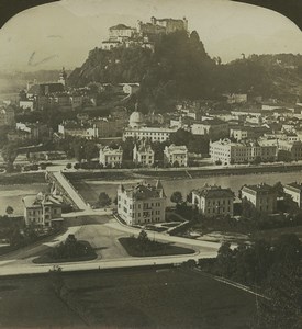 Austria Salzburg Panorama Castle Old Stereo Photo Stereoview HC White 1900