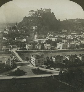 Austria Salzburg Panorama Castle Old Stereo Photo Stereoview HC White 1900