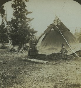 North Sweden Lapland Home Tent Old Photo Stereoview AMC 1900