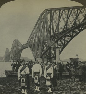 Scotland Highland Lads Bridge over Firth of Forth Old Photo Stereoview AMC 1900