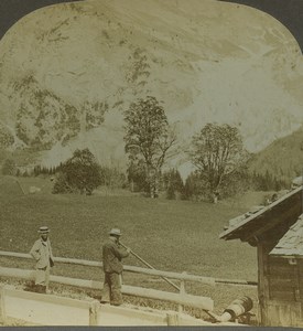 Switzerland Grindelwald Alpine Horn Old Photo Stereoview Excelsior 1900