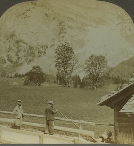 Switzerland Grindelwald Alpine Horn Old Photo Stereoview Excelsior 1900