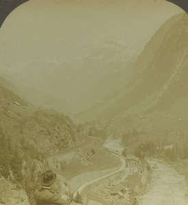 Switzerland Gotthard Pass Alps Old Photo Stereoview Excelsior 1900