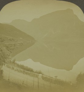 Norway Lake Vangsmjøse Mirror effect Old Photo Stereoview Excelsior 1900