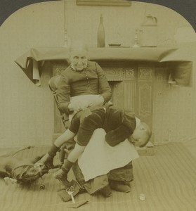 USA Humoristic Scene de Genre Undergoing Repairs Photo Stereoview Excelsior 1900